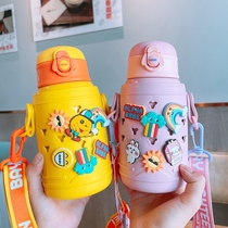 Cute cartoon thermal insulation cup female high face value creative primary school pupil to carry straw insulated pot child dongle cup