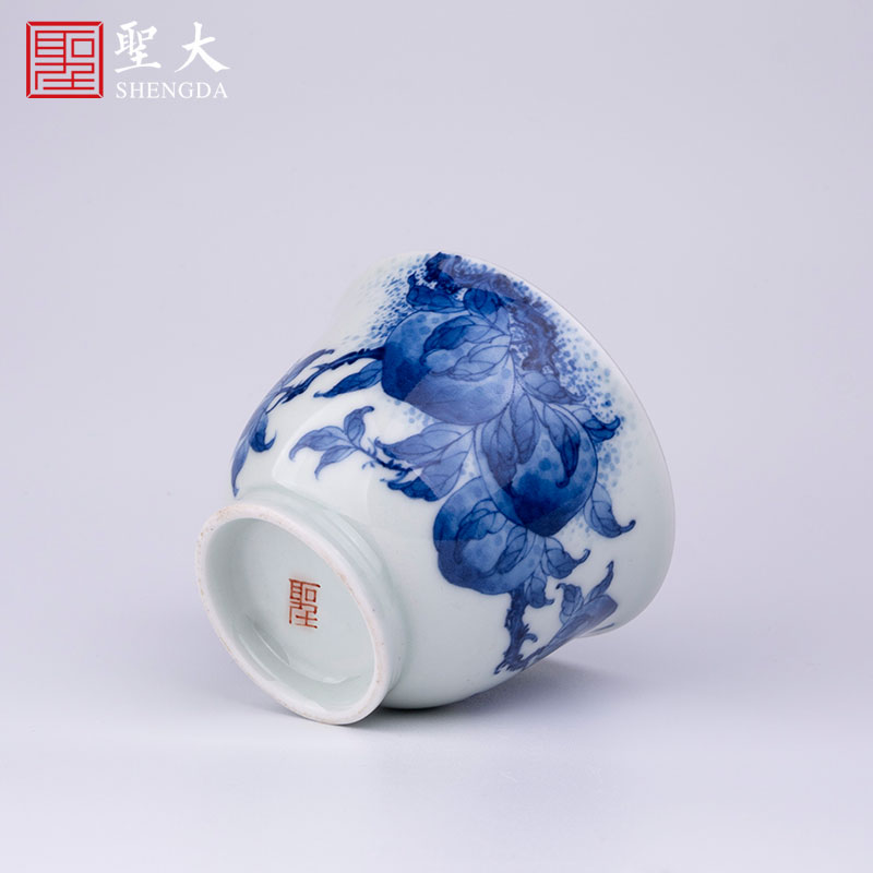 Holy big blue - and - white porcelain branch rui peach lines master cup manual hand - made jingdezhen tea kungfu tea sample tea cup