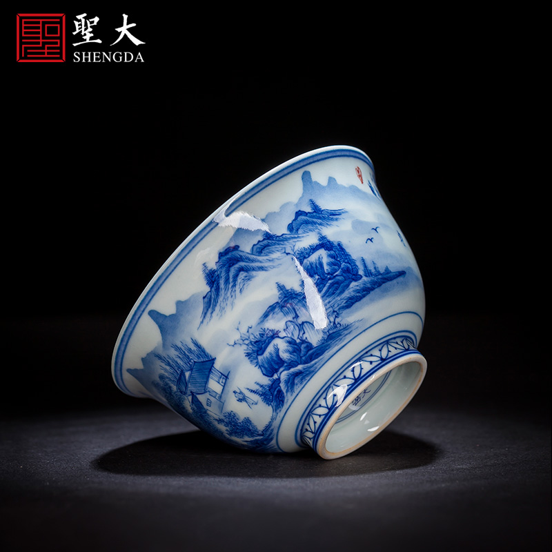 Santa teacups hand - made ceramic kungfu jingdezhen blue and white mountain forest friends maintain master cup sample tea cup tea sets