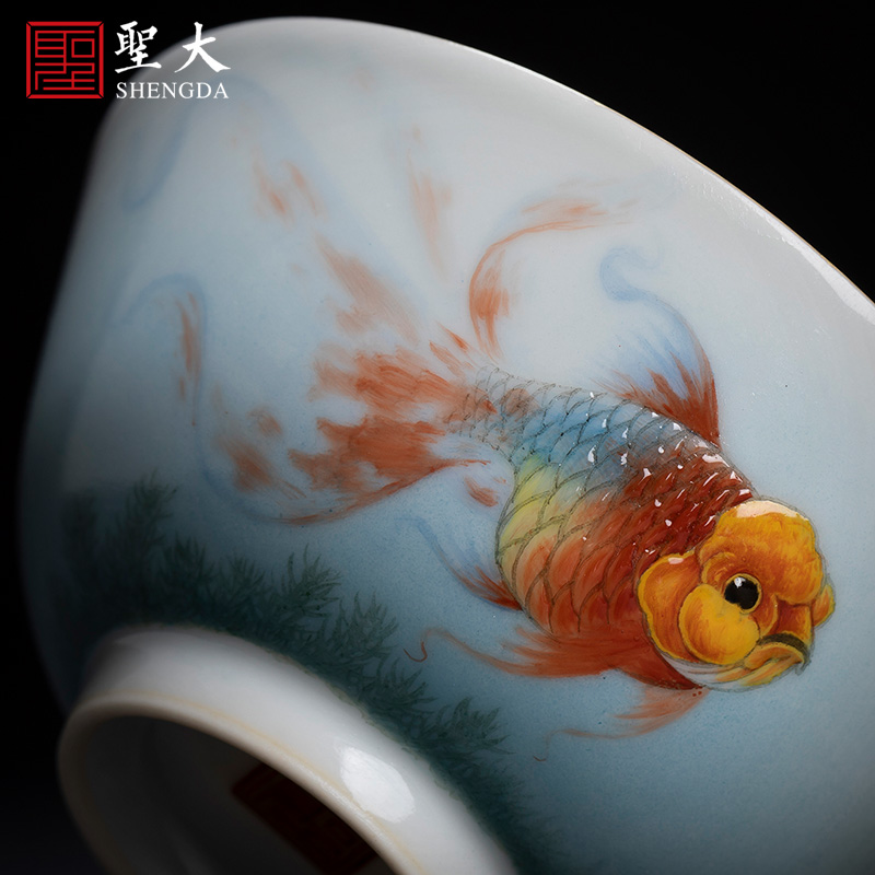 Santa teacups hand - made ceramic kungfu colored enamel fish every year masters cup sample tea cup manual of jingdezhen tea service