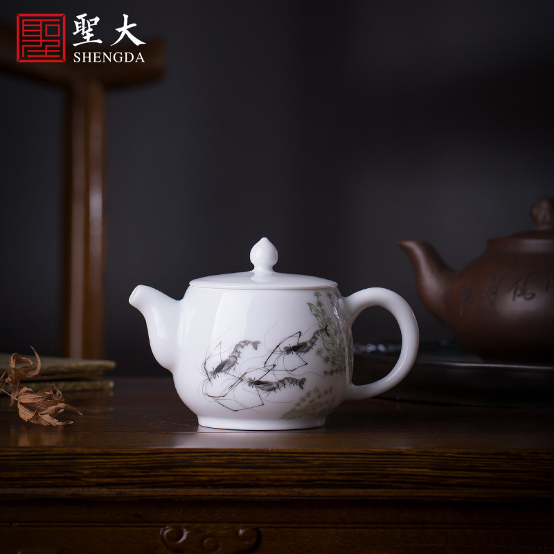 Holy big teapot hand - made ceramic kung fu new see colour shrimp boring teapot single pot teapot all hand of jingdezhen tea service