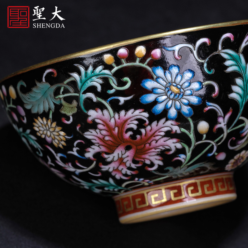 Holy big black ceramic flower painting of peach colored enamel bound branch lines master cup jingdezhen all hand tea sets