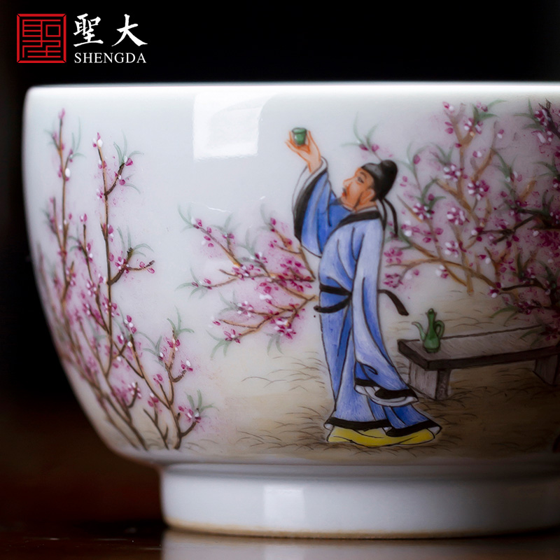 Santa teacups hand - made ceramic kungfu pastel flowers DuZhuo masters cup sample tea cup all hand of jingdezhen tea service