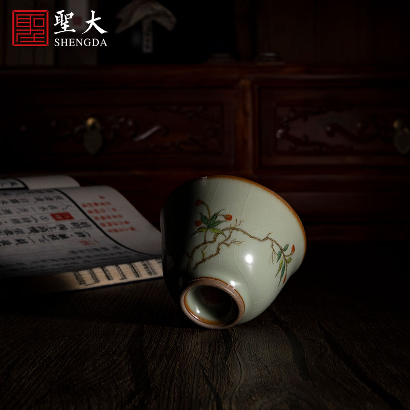 Holy big ceramic green glaze enamel a fold branch flowers sample tea cup masters cup jingdezhen tea pure manual kung fu tea cups