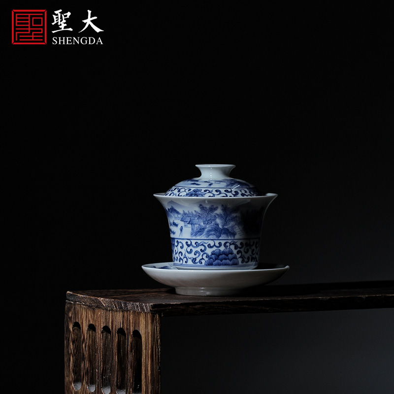 St large ceramic three tureen hand - made porcelain bound peony landscape water chestnut tureen pure manual of jingdezhen tea service