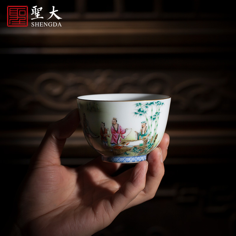 Santa teacups hand - made ceramic kungfu pastel bamboo seven sages masters cup sample tea cup all hand of jingdezhen tea service