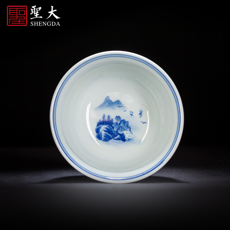 Santa teacups hand - made ceramic kungfu jingdezhen blue and white mountain forest friends maintain master cup sample tea cup tea sets