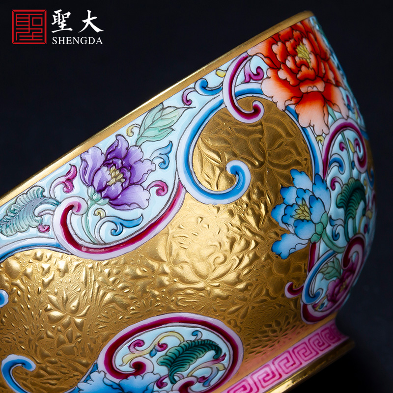 Holy big pure hand - made ceramic kung fu tea colored enamel heap gold flower grain cup all hand of jingdezhen tea service master