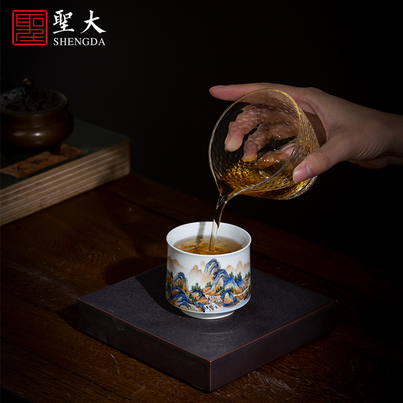 Holy big ceramic kung fu masters cup manual hand - made pastel cups water castle peak cylinder cup of jingdezhen tea service by hand