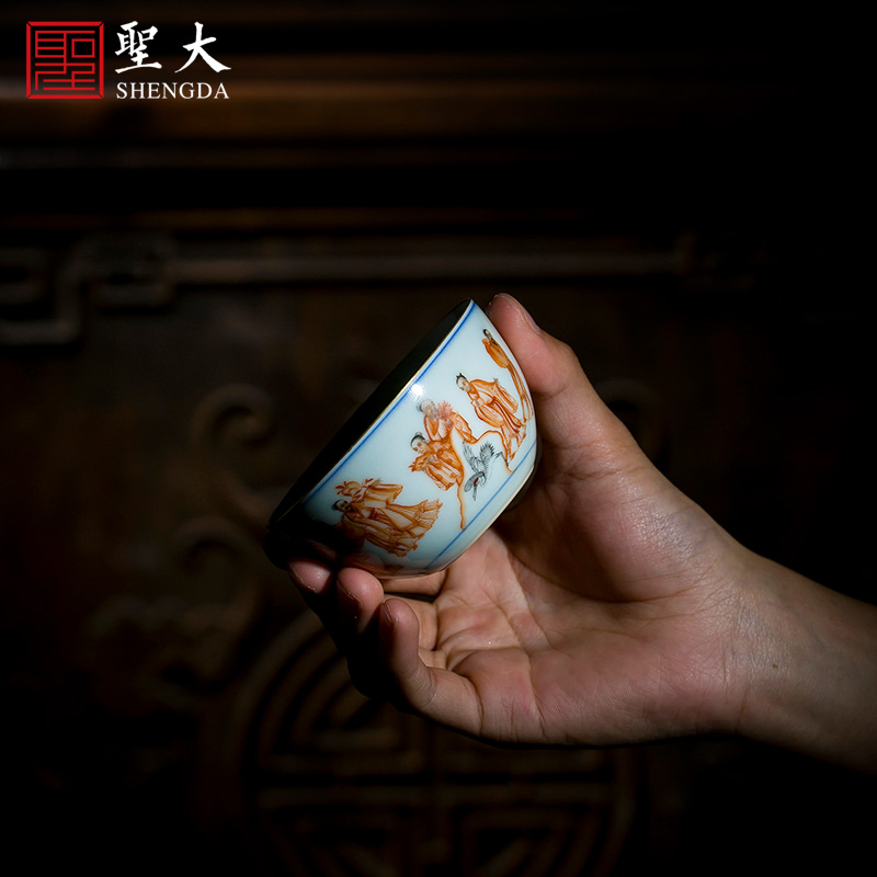 Holy big bowl archaize ceramic tea kangxi alum red and black color group of celestial masters cup all hand of jingdezhen tea service