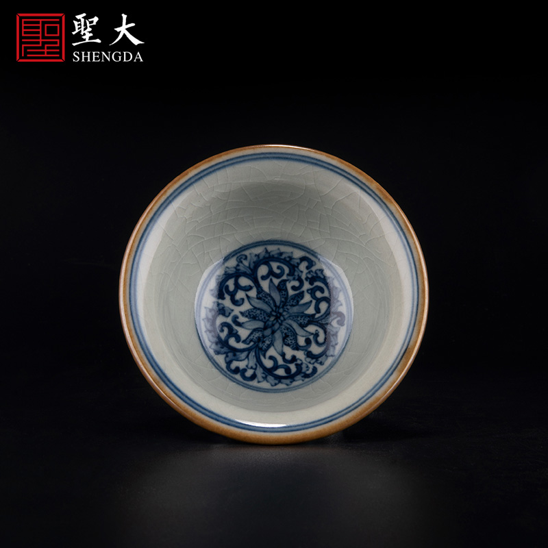 The big old clay ceramic grain master cup of jingdezhen blue and white tie up branch treasure phase pure manual hand - made kung fu tea cups