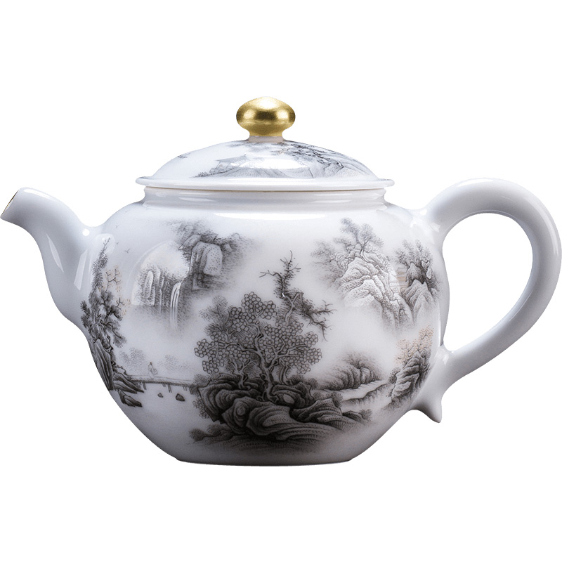 Holy big ceramic kung fu tea pot hand - made color ink lake mountain beautiful sceneries teapot single pot of pure manual of jingdezhen tea service