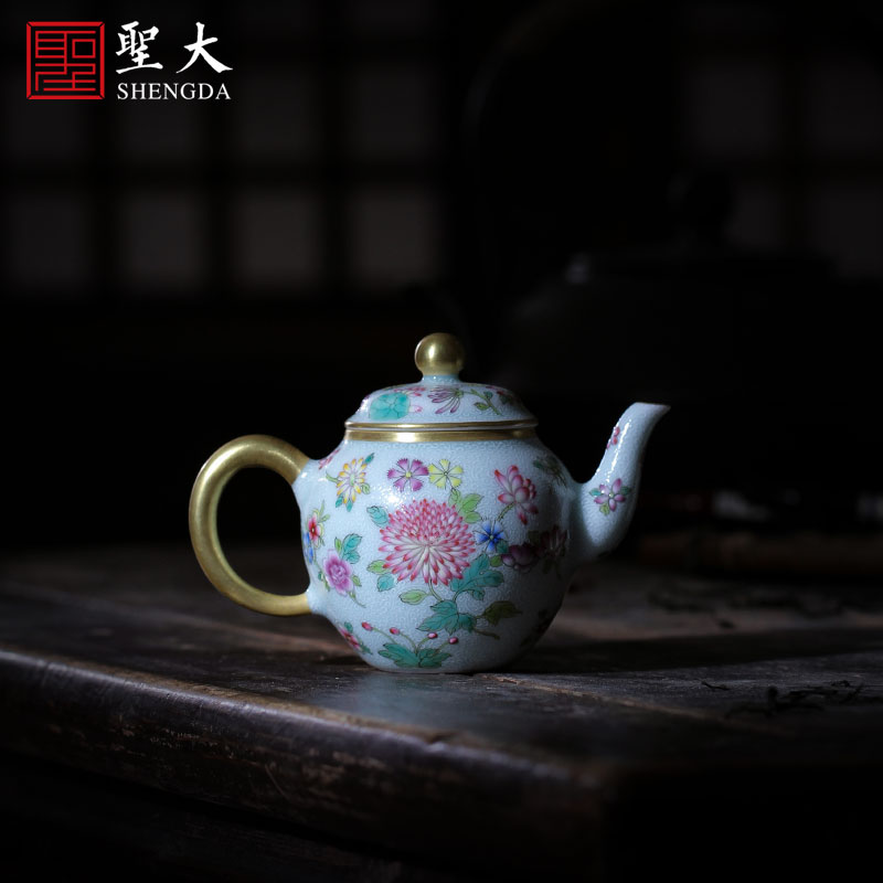 Holy big ceramic kung fu tea colored enamel reactor white grass a fold branch flowers fuels the teapot jingdezhen tea by hand