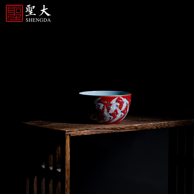 Teacups hand - made ceramic kung fu SAN red in pastel Wan He figure cup single cup all hand of jingdezhen tea service master