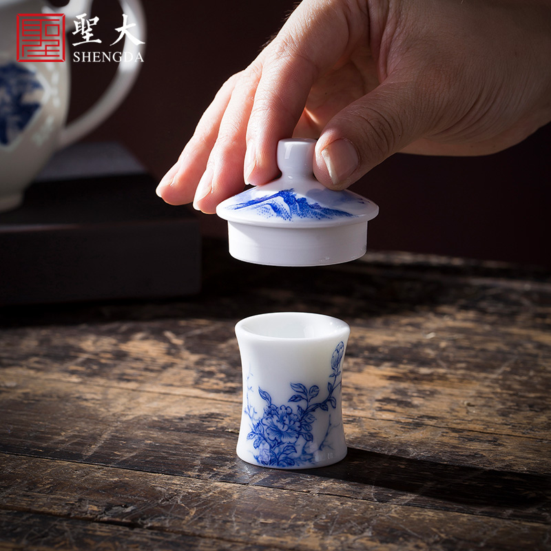 The big buy blue and white bamboo GaiWanCha hand - made ceramic cover lid all hand jingdezhen kung fu tea accessories