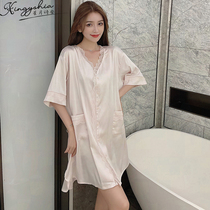 Silk nightgown womens thin girl sexy lace 2022 new summer ice silk pajamas high-grade female pure desire
