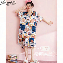 Ice silk nightgown summer girl 2021 new cute bear net red hot fashion thin silk pajamas woman