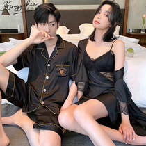 Couples pajamas women summer thin ice silk 2022 new style suspender nightdress silk two-piece set home wear men