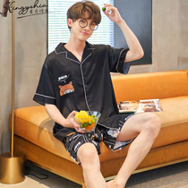 Summer Pajamas Men Summer Thin Ice Silk 2022 New Silk Cartoon Cute Plus Size Spring Homewear