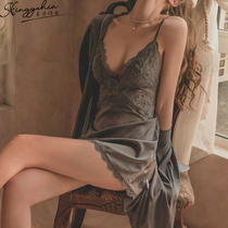 Silk pajamas women summer 2022 new summer thin style sexy suspender chest pad spring and autumn ice silk nightgown pure desire