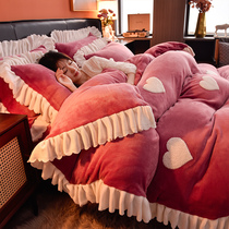 Thickened Milk Suede Bed Four Pieces Of Winter Coral Suede Flannel Flannel Plus Suede Quilt Cover Bed bedding