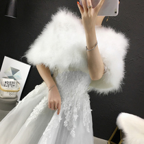 2021 bride Ostrich hair shawl wedding winter warm cape cape wedding dress Cheongsam annual meeting
