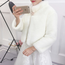 Wedding wool shawl white winter 2020 new bride long sleeve jacket imitation mink wedding toast dress warm