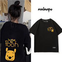 ins trendy korean cartoon cub pure cotton black short sleeve t-shirt women's loose all match top half sleeve bf lazy style