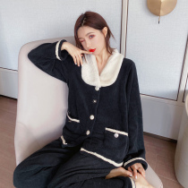 Small fragrant wind coral velvet pajamas women winter thickening plus velvet warm Net red 2020 New Home clothing set can be worn outside