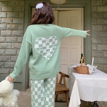 Cute winter pajamas womens plaid coral fleece net red soft thickened home service suit can be worn outside in spring and autumn