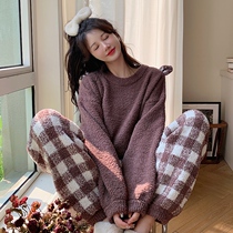 Cute coral fleece pajamas winter womens style 2022 new soft and thick net red wind home service suit spring and autumn