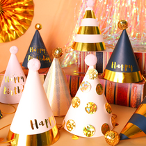 party decoration birthday hat pink gold black gold wave dot stripe birthday party hat sequin pompom party party