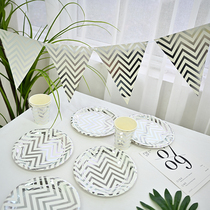 Birthday party props party dessert table layout pull flag banner tableware plate cupcake decoration supplies