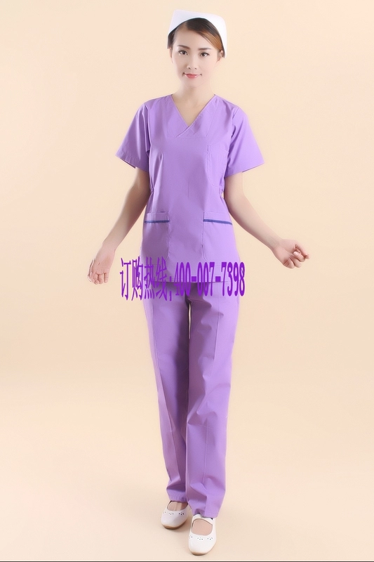 Quần áo y tá mới nữ phong cách Hàn Quốc rửa tay quần áo mùa hè bàn chải tay quần áo ngắn tay xẻ miệng phù hợp với quần áo làm việc NP-70 - Bộ đồ