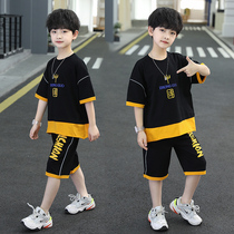 Boys suit summer 2022 new middle and large Children foreign style two-piece clothes handsome childrens fashionable childrens clothing thin