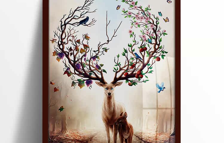美式装饰画客厅北欧餐厅麋鹿挂画沙发简约现代动物壁画墙画三联