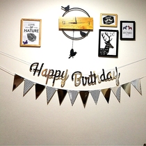 Birthday flower rose gold grass letter bunting pennant birthday background wall layout living room birthday decoration