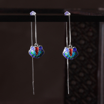 Vintage ruyi ear line ear jewelry sterling silver long super fairy small fresh drop earrings temperament new Chinese style earrings