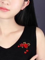 Vintage corsage pin Red rose flower national style brooch Womens antique accessories Simple and generous wild decorations