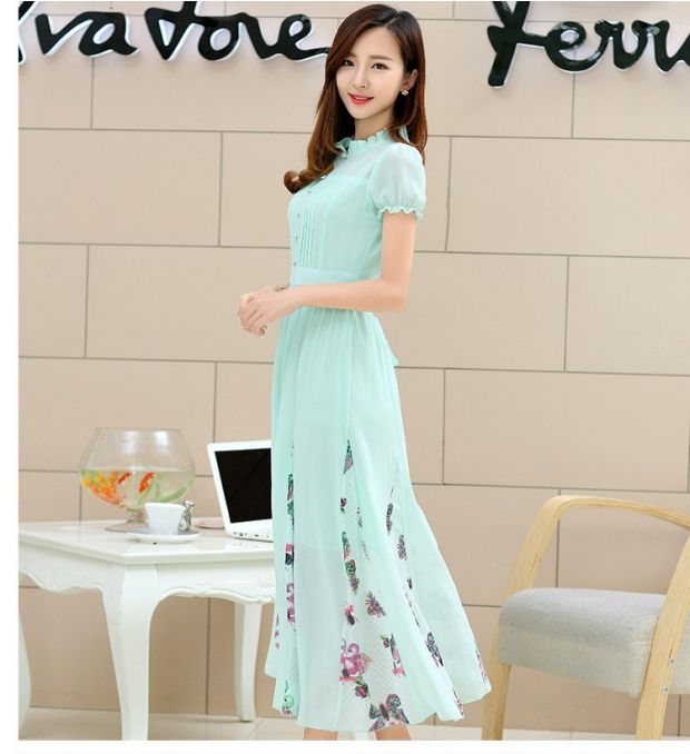 雪纺显瘦收腰大方得体 气质短袖连衣裙 淑女春