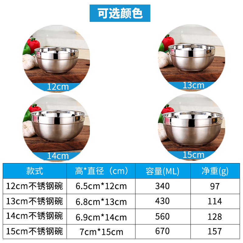 尚合304不锈钢碗 泡面碗 米饭碗汤碗饭碗 双层隔热大碗 港式餐具产品展示图2