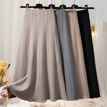 Retro knitted skirt womens autumn and winter New High waist slim umbrella skirt long a-shaped big swing skirt wool long skirt