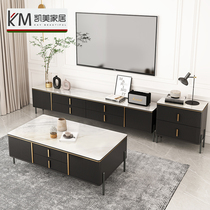 Italian very simple and luxury tea and several TV cabinets combined with bright rock plate modern simple black gold living room floor floor furniture