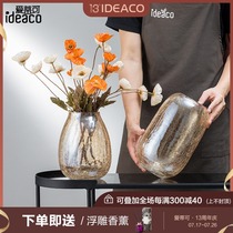 Nordic light luxury ice crack transparent glass vase ornaments creative living room model room table flower arrangement decorations