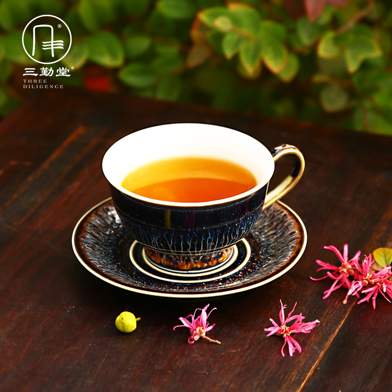 The three regular red flower tea cups of jingdezhen tea service "bringing suit S62002 up ceramic coffee cup dish