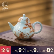 Sanqintang tea set Hand painted white porcelain teapot tea making Jingdezhen ceramic single pot Chinese Kung Fu tea set S22023