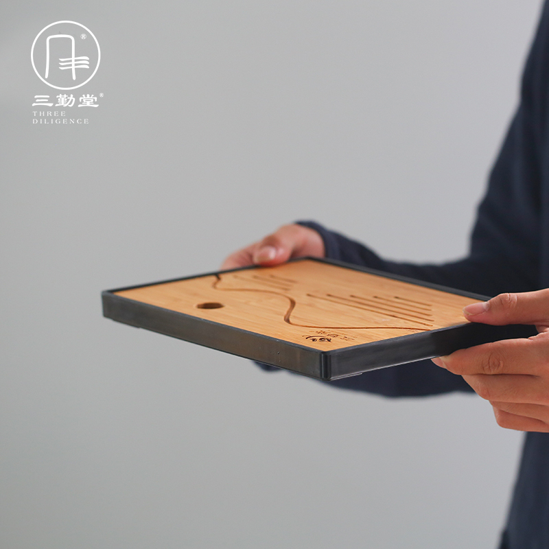 The three frequently small tea tray dried bamboo bamboo surface of small drainage kung fu mercifully water retainer plate S91016 ceramic pot