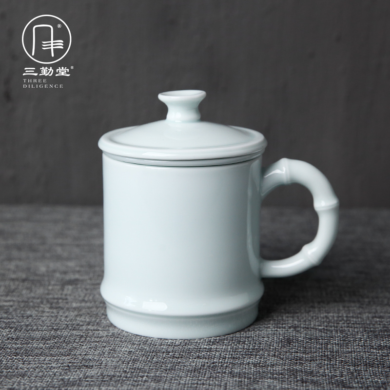 Three frequently hall office ceramic cups large household with cover filter glass celadon personal single cup tea cup