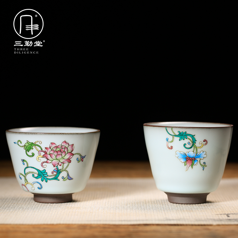 Three frequently hall hand - made pastel up of jingdezhen ceramic cups kung fu tea master cup S42148 single CPU