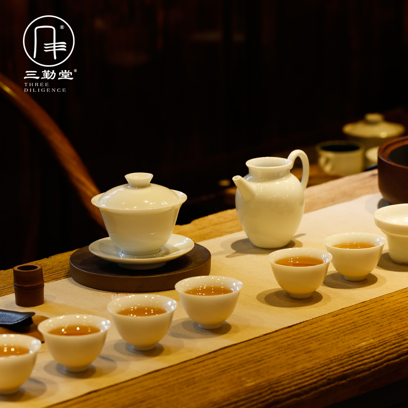 Three frequently kung fu tea set # jingdezhen ceramic tea cup lid bowl of a complete set of nine ST1015 head group